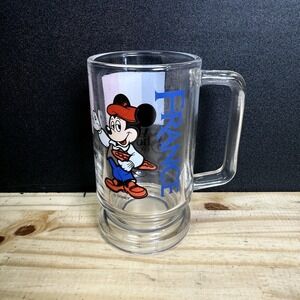 Walt Disney World Mickey Mouse French Flag France Glass Mug Glass Vintage